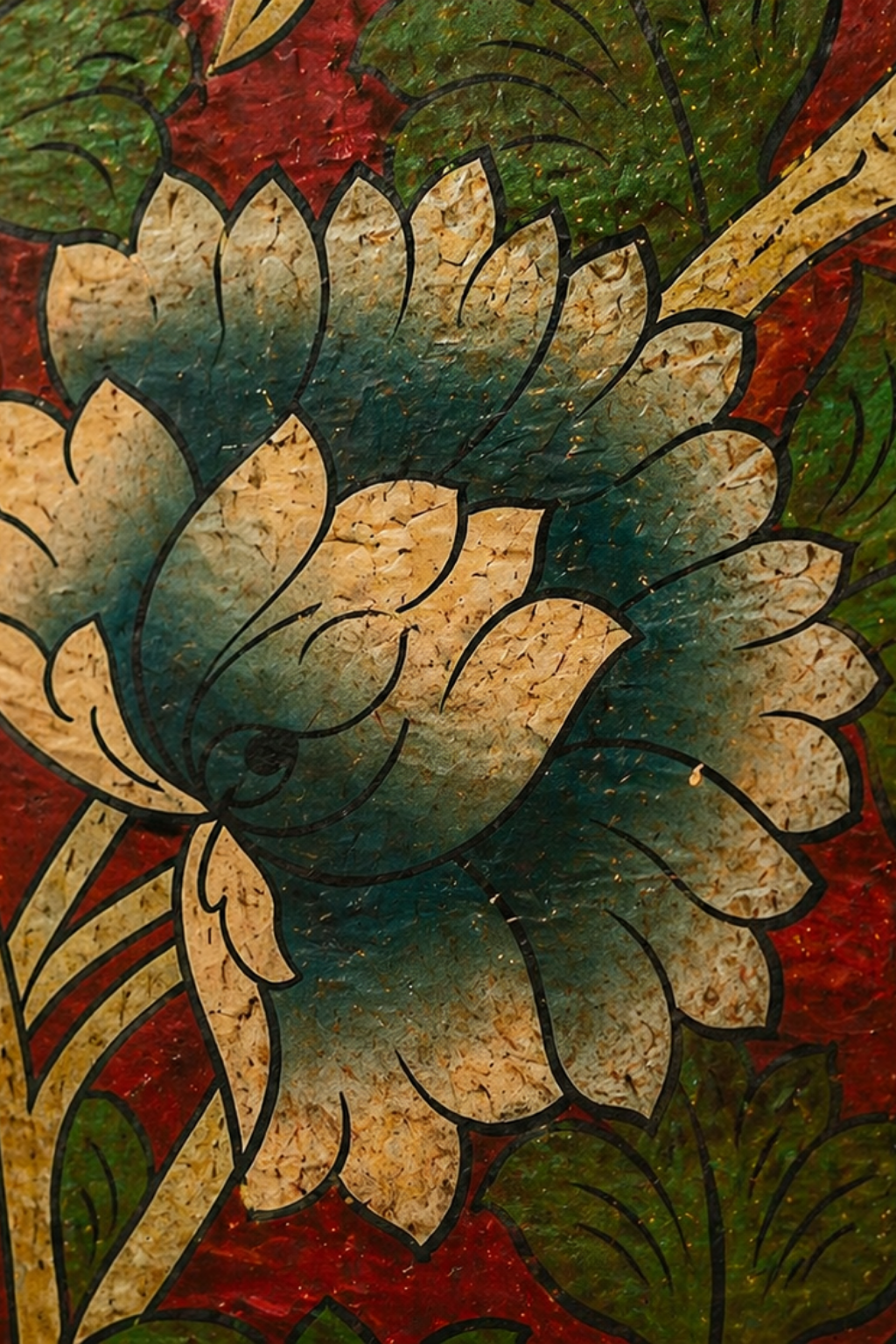 Pannello in legno dipinto a mano – Fiori di Utpala