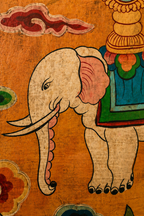 Pannello in legno dipinto a mano – Elefante simbolico (28 × 36 cm)