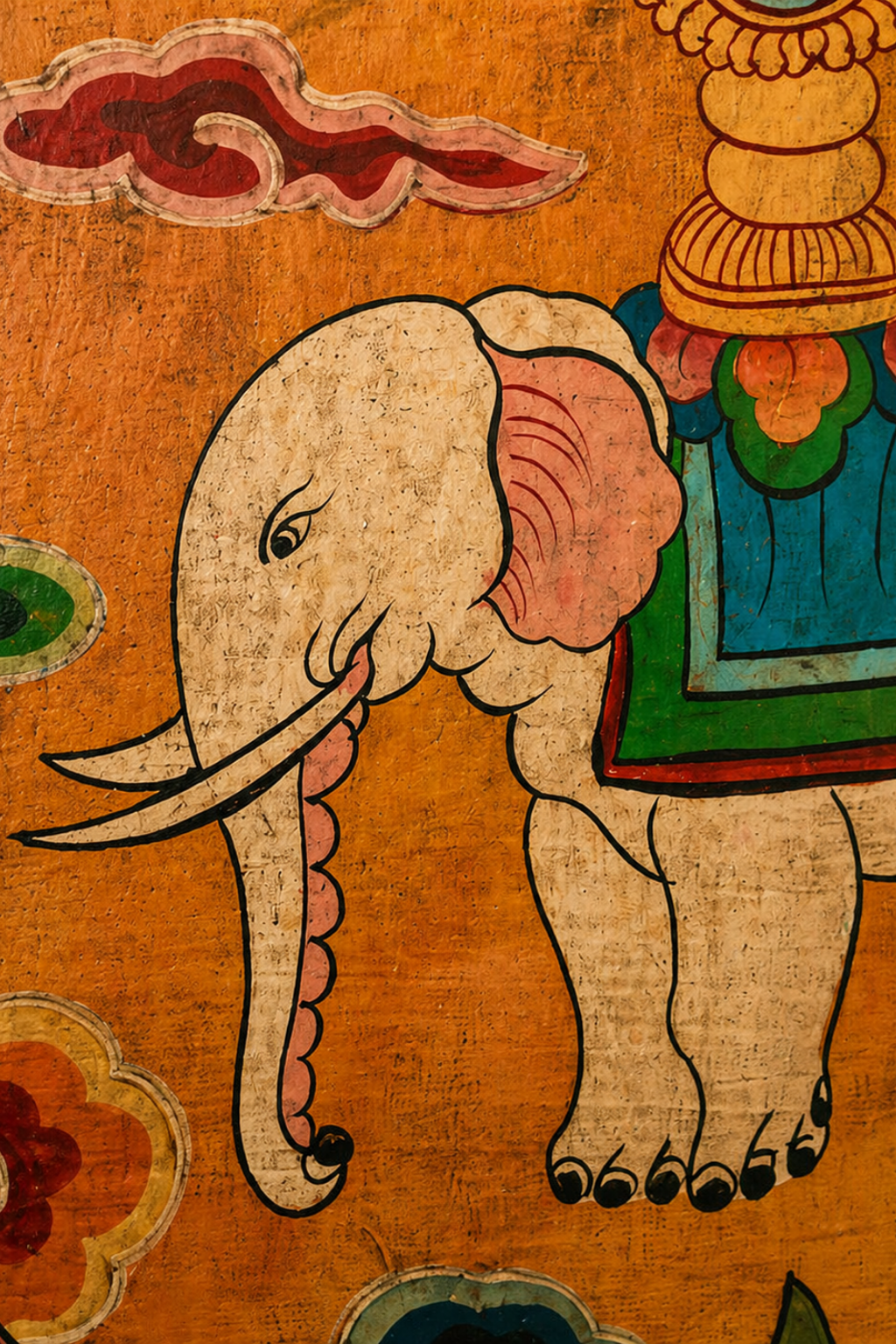 Pannello in legno dipinto a mano – Elefante simbolico (28 × 36 cm)