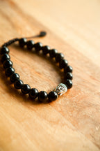 Bracciale in Onice Nero 8 mm con Testa di Buddha – 20 Grani