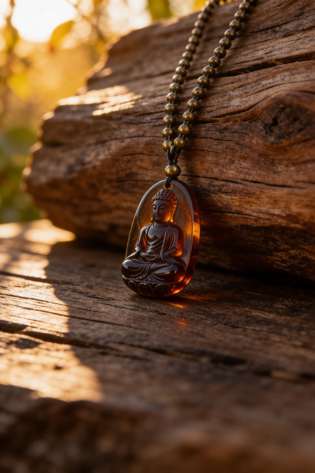 Collana con Ciondolo Testa del Buddha - Ambra