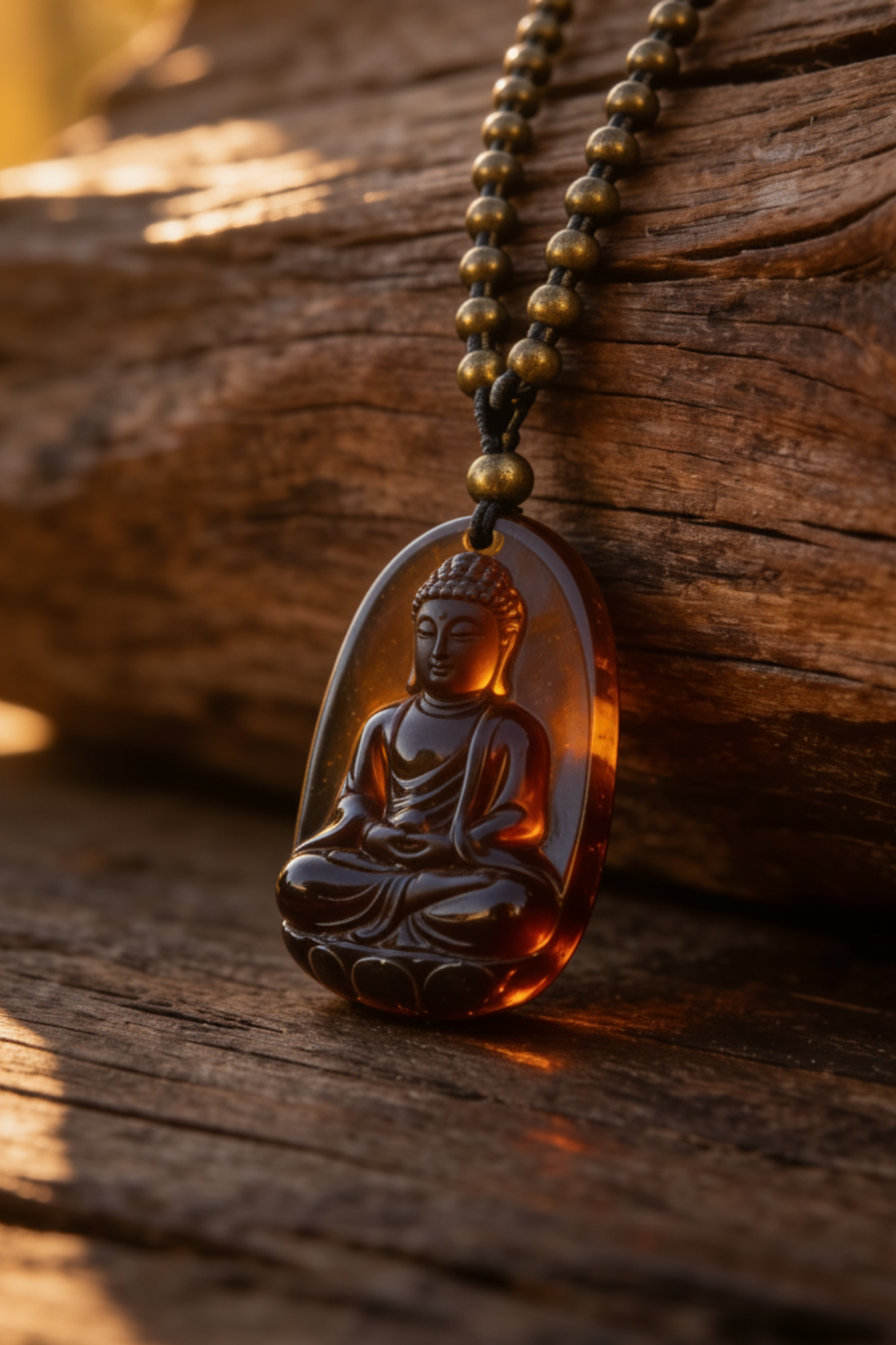 Collana con Ciondolo Testa del Buddha - Ambra