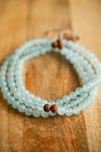 Mala in Acquamarina e Semi di Rudraksha – 108 Grani – 45 cm