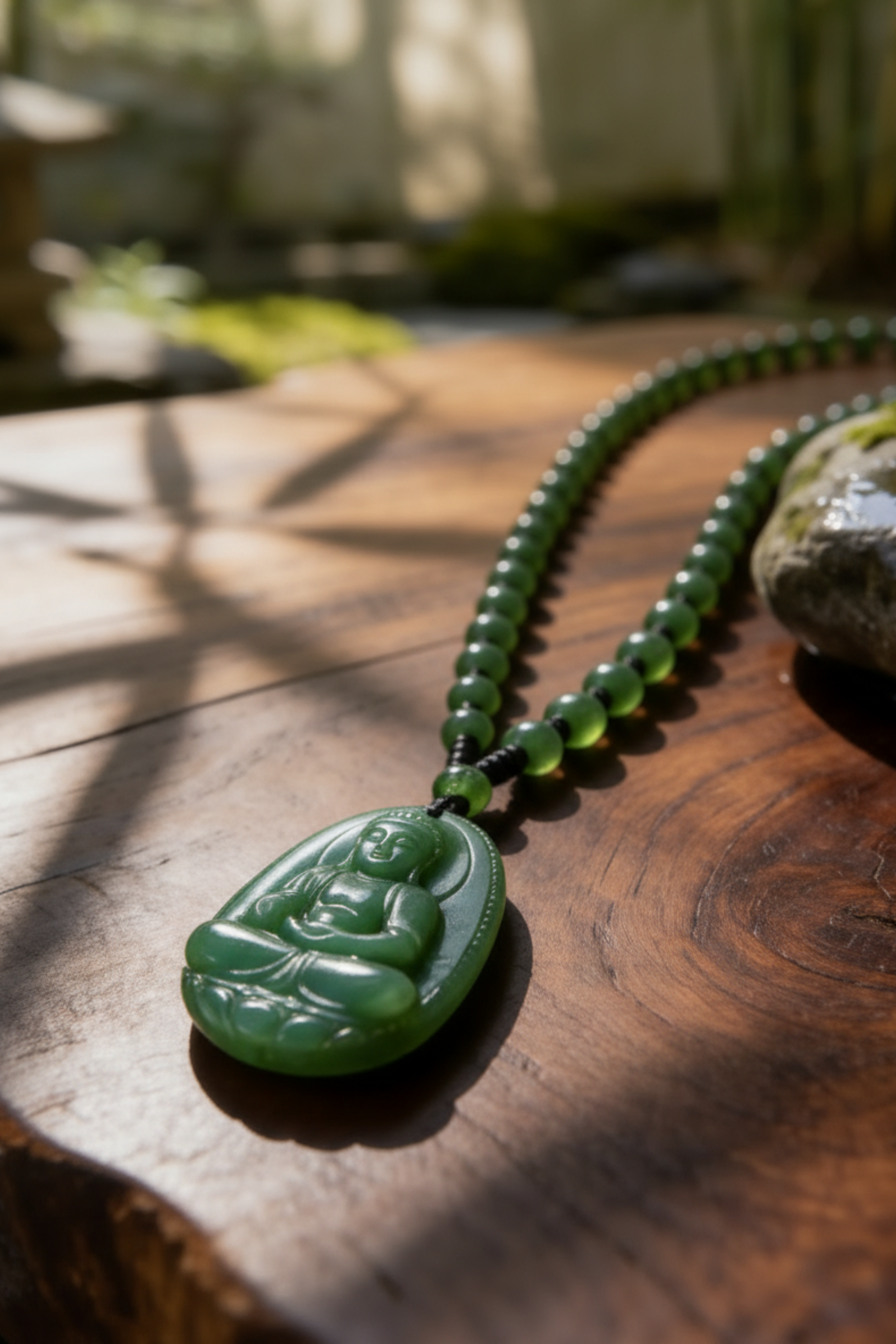 Collana con Ciondolo Testa del Buddha - Smeraldo