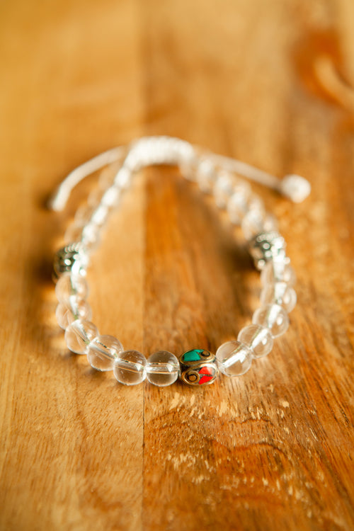 Bracciale in Cristallo 8 mm con 20 Grani, 2 Buddha e Perla Segnaposto