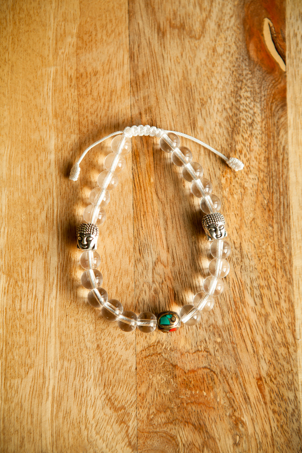 Bracciale in Cristallo 8 mm con 20 Grani, 2 Buddha e Perla Segnaposto