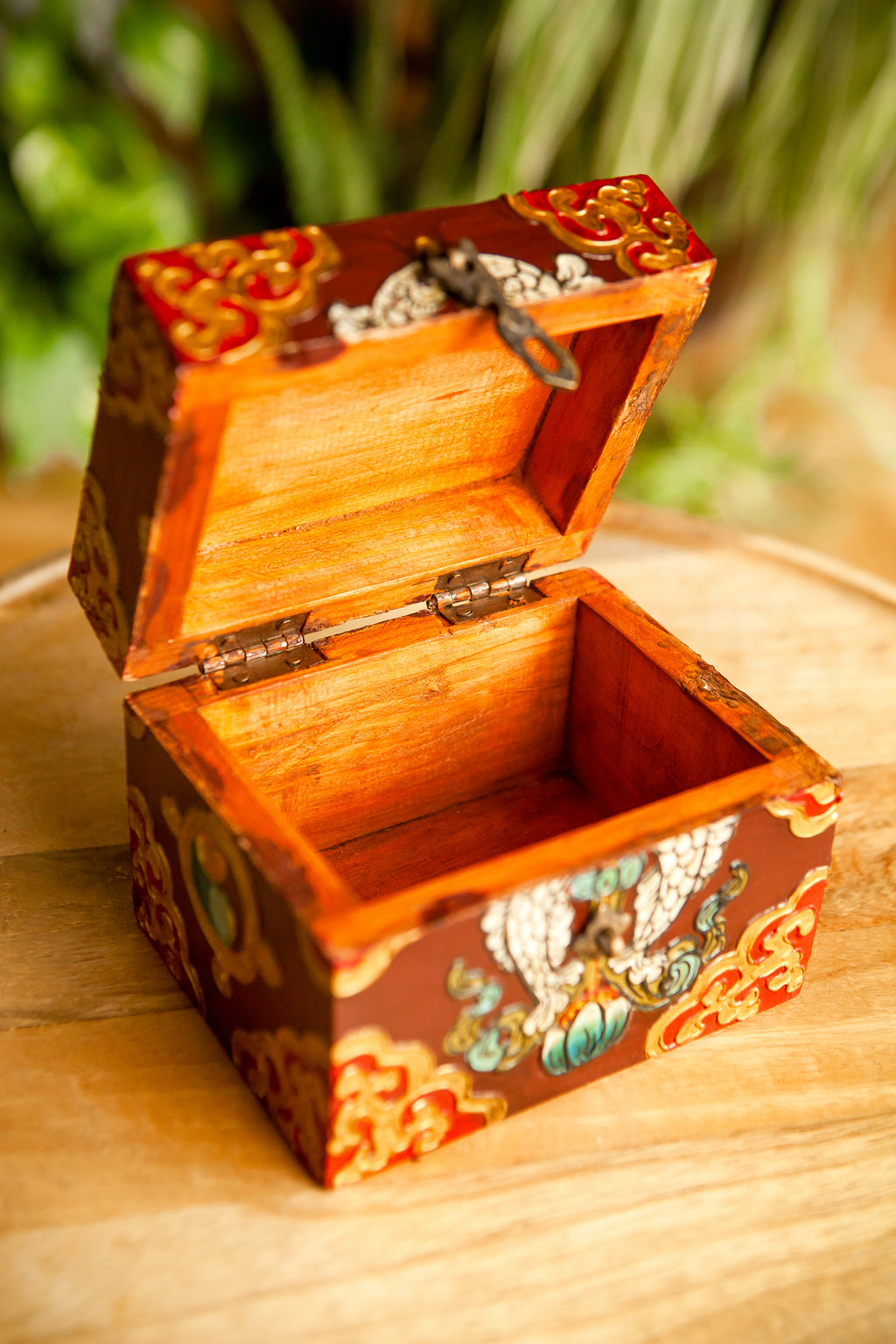 Scatola Tibetana in Legno con Due Pesci – 13×9×9 cm