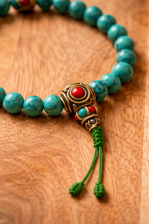 Bracciale Turchese 8 mm con Elementi in Metallo – Energia e Protezione