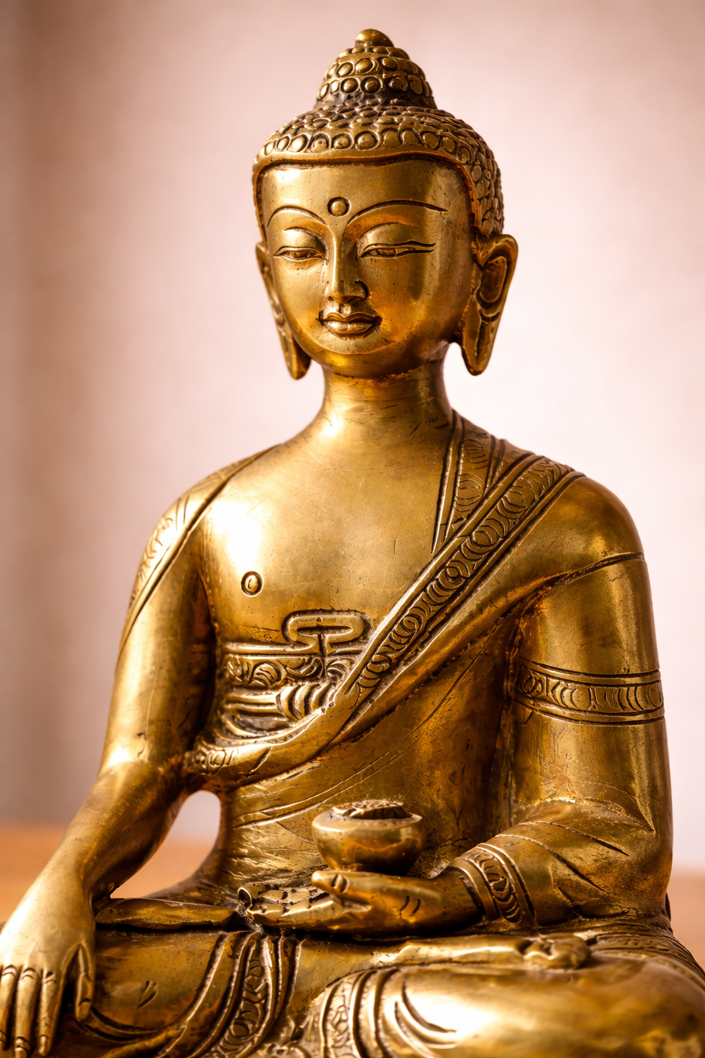 Statua Antica di Buddha Shakyamuni in Ottone – Illuminazione e Stabilità