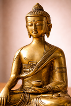 Statua Antica di Buddha Shakyamuni in Ottone – Illuminazione e Stabilità
