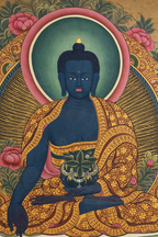 Dipinto Tibetano Tradizionale del Buddha della Medicina 62 x 43 cm