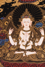 Dipinto Tibetano su Tela – Avalokiteshvara (Chenrezig) – 93 × 67 cm