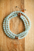 Mala in Acquamarina e Semi di Rudraksha – 108 Grani – 45 cm