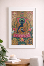 Dipinto Tibetano Tradizionale del Buddha della Medicina 62 x 43 cm