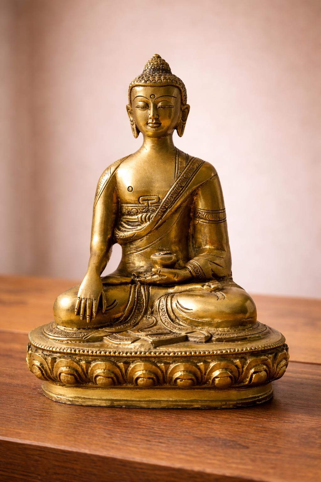 Statua Antica di Buddha Shakyamuni in Ottone – Illuminazione e Stabilità