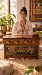 Tavolo da Meditazione Pieghevole in Legno con Elefanti
