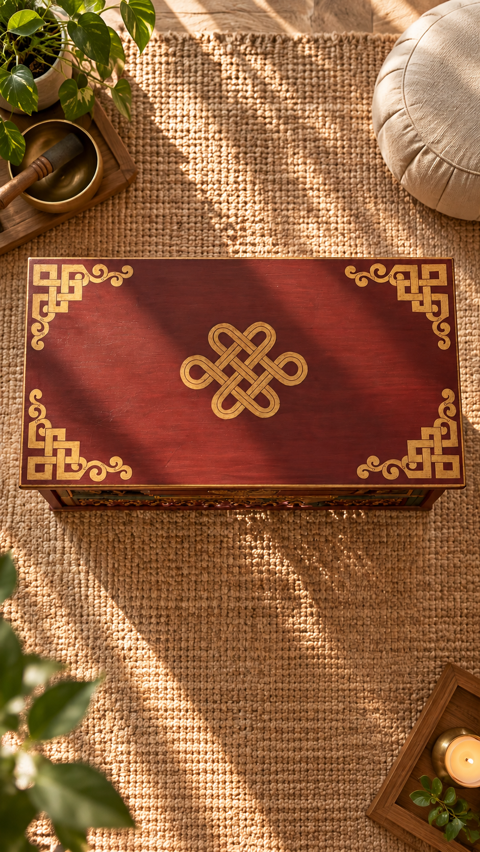Tavolo da Meditazione Pieghevole in Legno con Elefanti